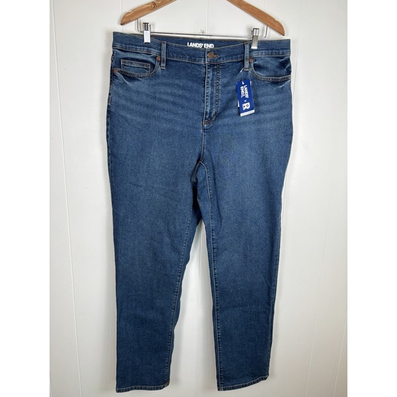 Lands' End Denim - Lands' End Womens 18 High Rise Ankle Jeans Blue‎ Cotton Dark Wash  - NEW